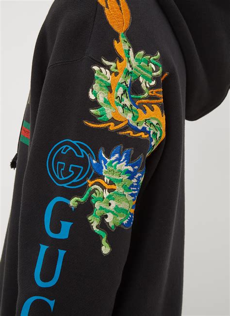 gucci logo sweatshirt with dragon black|Gucci logo velvet sweatshirt.